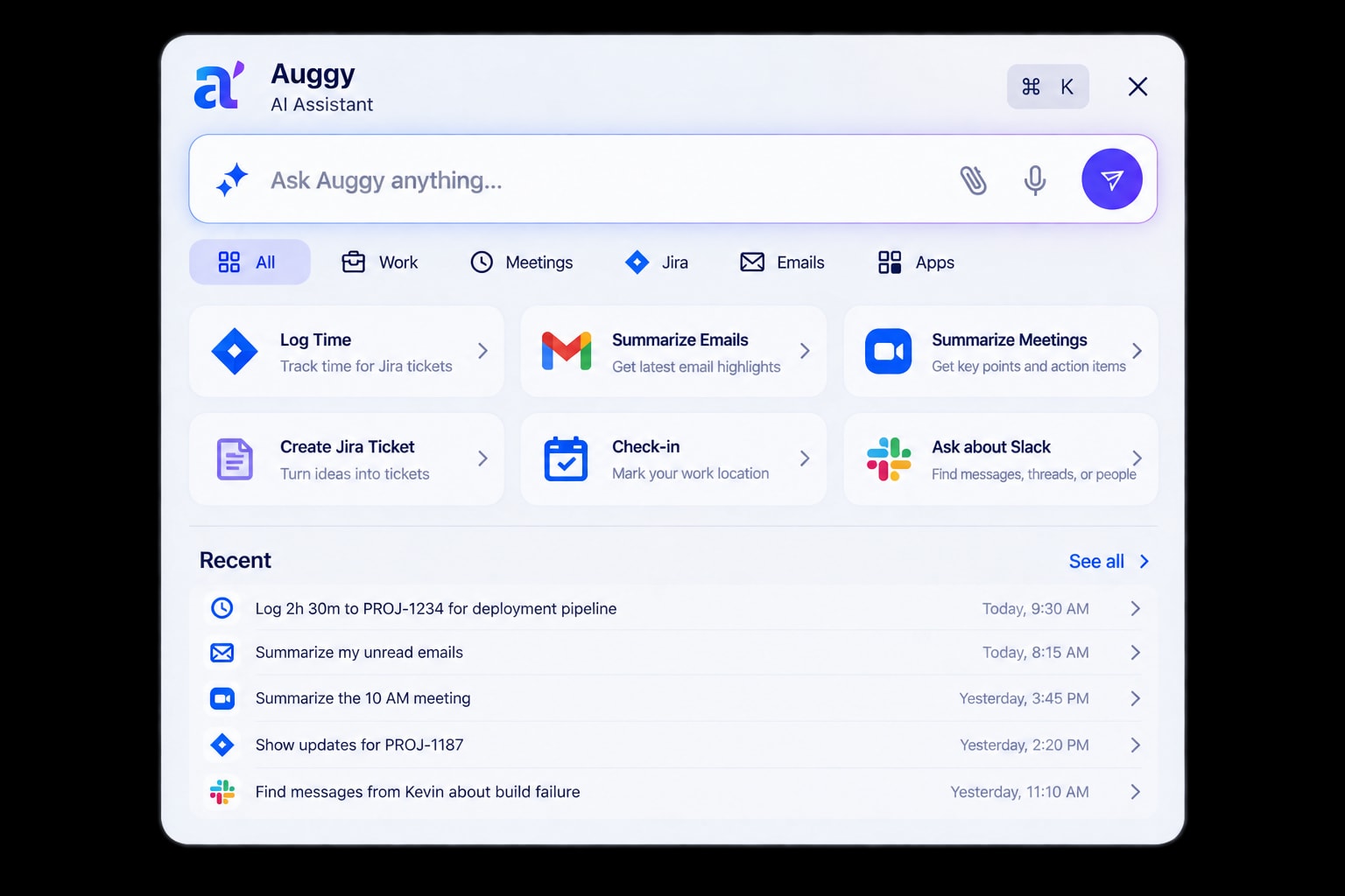 Auggy AI workplace assistant interface